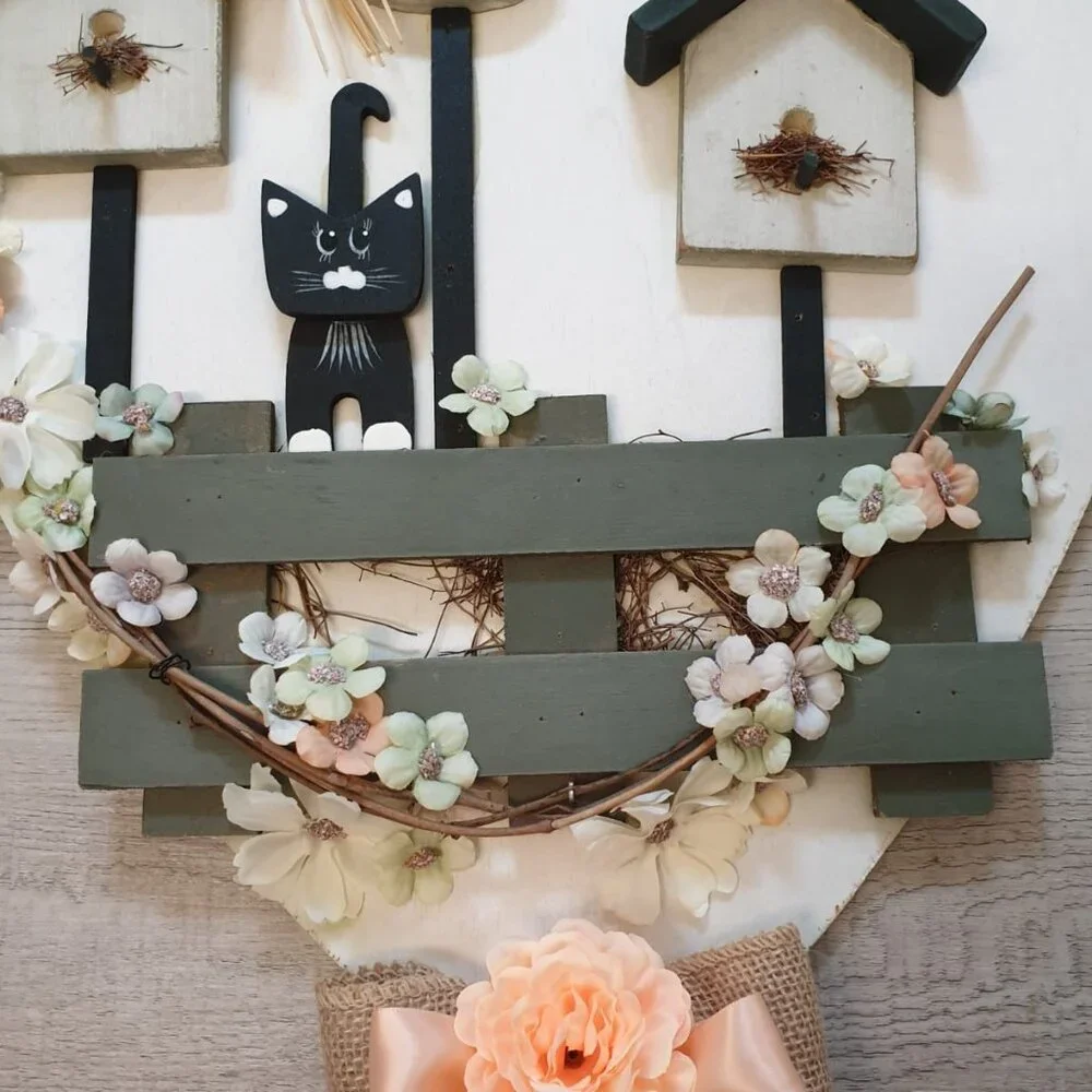 Door wreath Heart Birds Hanger WELCOME Door Sign HELLO Cat Home Office Decor